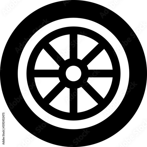 Wheel tires icon in flat. Black rubber wheel tire disks auto service isolated on transparent background