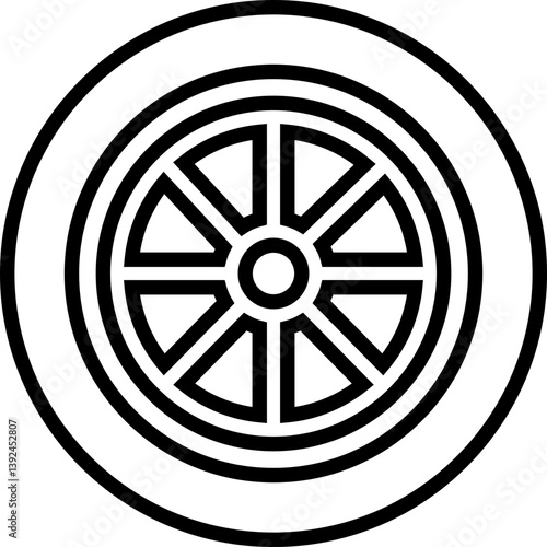 Wheel tires icon in line. Black rubber wheel tire disks auto service isolated on transparent background