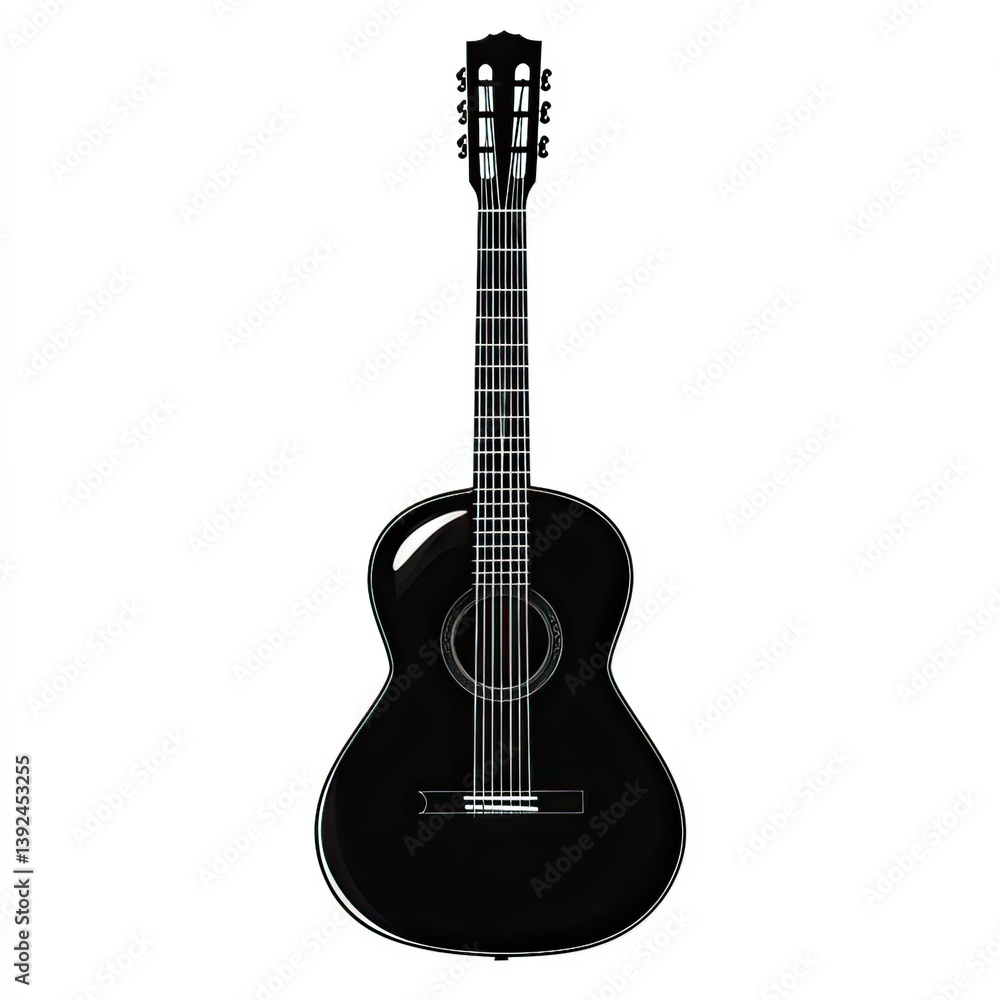 Obraz premium Elegant black classical guitar isolated on white, musical instrument