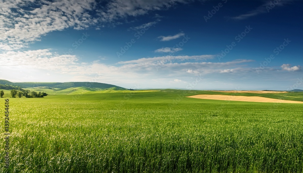 beautiful landscape of farm field countryside and agriculture land with crops and production of food over blue sky beautiful landscape of farm field countryside and agriculture land with crops and production of food over blue sky