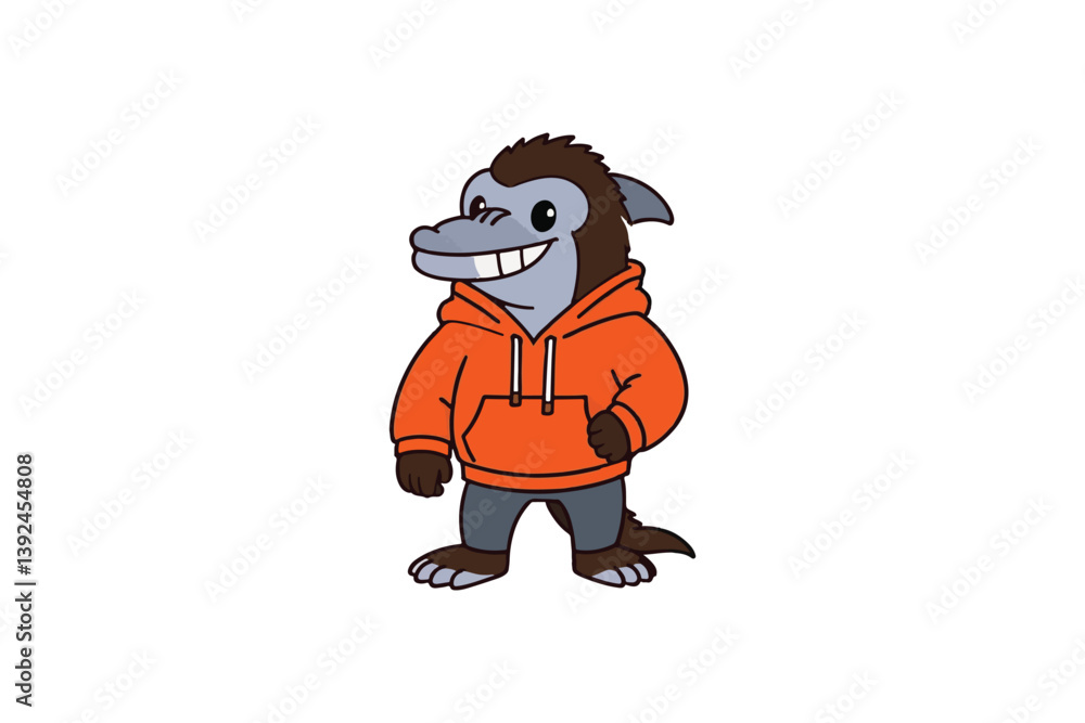 Obraz premium Dolphin Dude: A Whimsical Cartoon Character in an Orange Hoodie, Bringing Playful Charm to Your Designs.