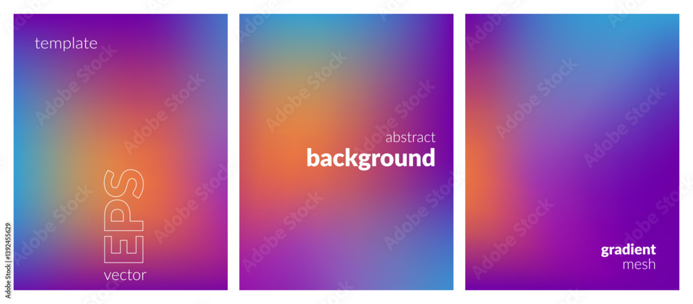Fototapeta premium Abstract liquid background set. Gradient mesh. Effect bright color blend. Blurred fluid colorful mix. Modern design template for web covers, ad banners, posters, brochures, flyers. Vector EPS