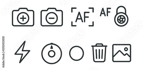 Photography icon set: essential linear icons for camera and photography tools