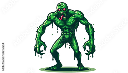 Green cartoon humanoid character on transparent background PNG - Ideal for animations, games, and comics