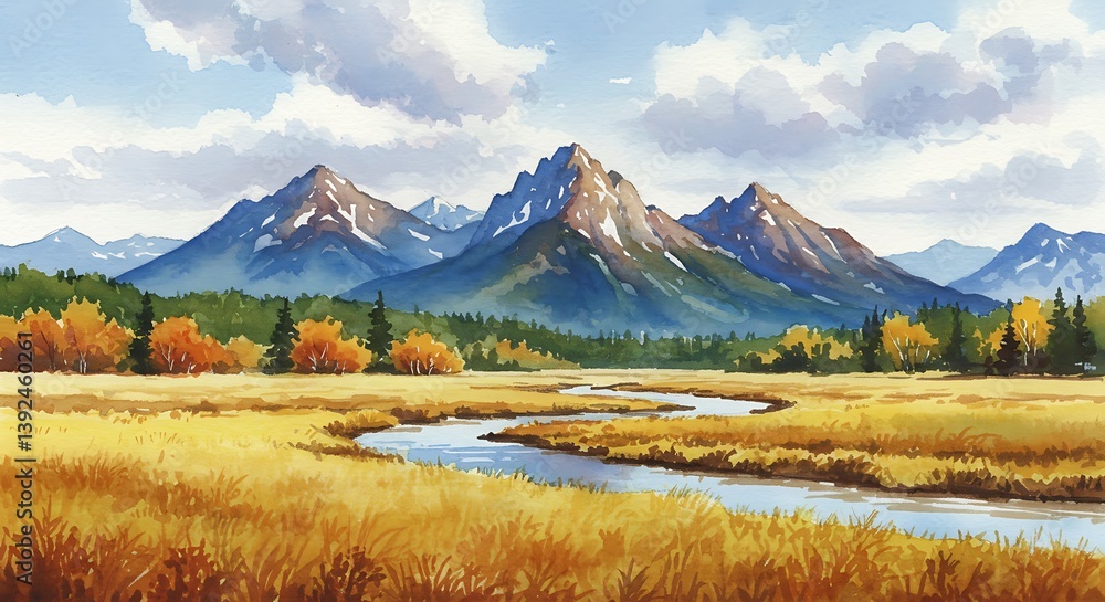 Fototapeta premium Autumn Majesty: A Vibrant Mountain Valley Landscape AI Generated