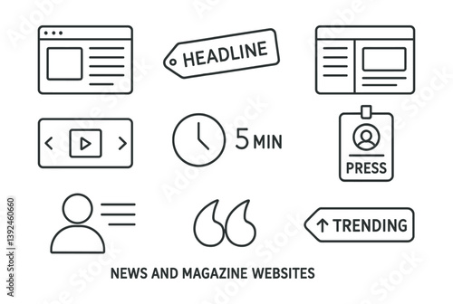 Linear icon set for news and magazine websites