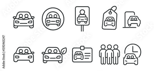 Transportation and carpooling icon set: linear style for easy navigation and sharing