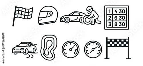 Racing icon set: linear style for motorsport enthusiasts