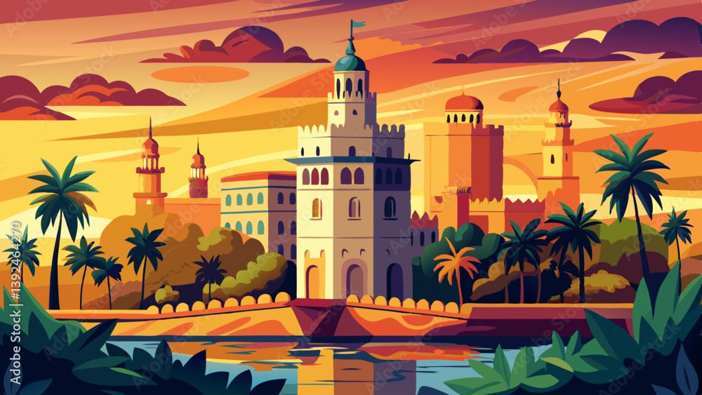 Obraz premium Seville sunset skyline torre del Oro in Sevilla