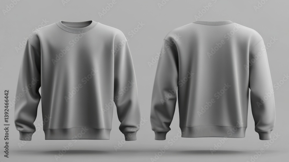 Neutral gray crewneck sweatshirt mockup displayed from front and back, showcasing a clean, minimalist design