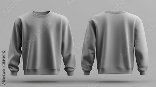 Obraz na płótnie Neutral gray crewneck sweatshirt mockup displayed from front and back, showcasing a clean, minimalist design w salonie