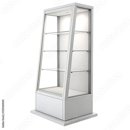 Tall White Display Cabinet with Transparent Glass Doors