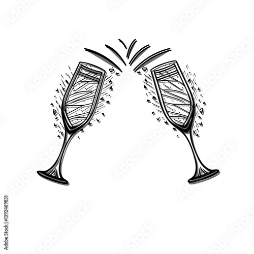 Elegant monochrome illustration of toasting champagne flutes for festive events