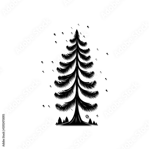Monochrome evergreen illustration evokes wintry serenity and natural beauty