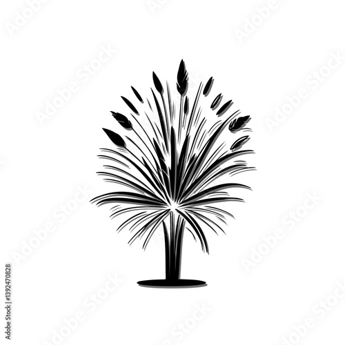 Abstract botanical sketch featuring radiating lines emanating from a central stem