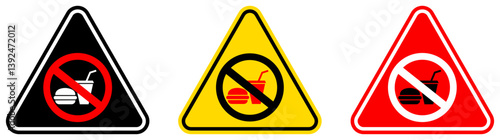 set Attention no eating and drinking Symbols prohibition and warning signs design template vector illustration