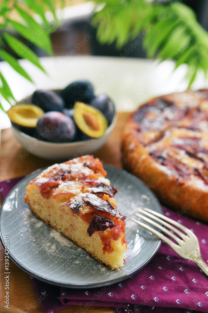Piece of Plum Cake on a plate
