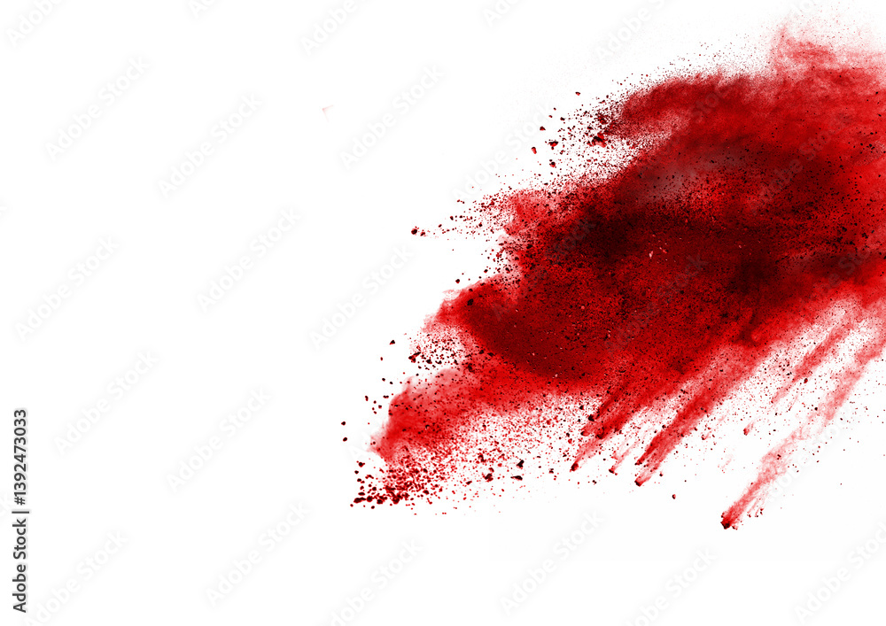 Red color powder explosion isolated on white background. Colored cloud. Colorful dust explode. Paint Holi Red color powder explosion isolated on white background. Colored cloud. Colorful dust explode. Paint Holi