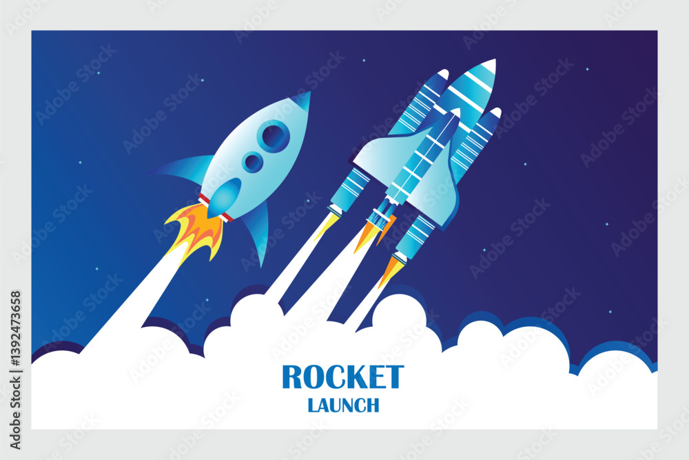 Rocket flying over cloud, Rocket launch. Business startup concept Rocket flying over cloud, Rocket launch. Business startup concept