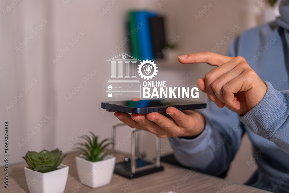 Obraz premium Online banking concepts. Mobile technology for using bank accounts to receive and make payments safely and quickly
