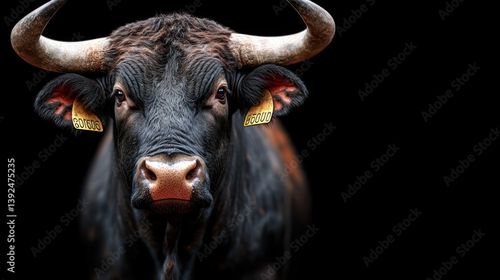 Naklejka premium Close-up of a powerful bull's head