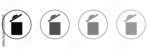 Trash can icon in black and white in round circle, Trash garbage can, bin waste vector, Suitable for Web Sites, Books, Cards, Apps . Vector Illustration .EPS 10 . 