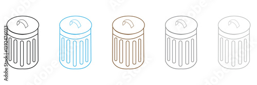 Trash can icon in black and white in round circle, Trash garbage can, bin waste vector, Suitable for Web Sites, Books, Cards, Apps . Vector Illustration .EPS 10 . 
