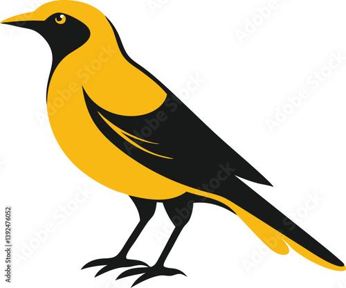 Beautiful Golden Oriole bird sitting forward on the branch silhouette black color vector illustration 