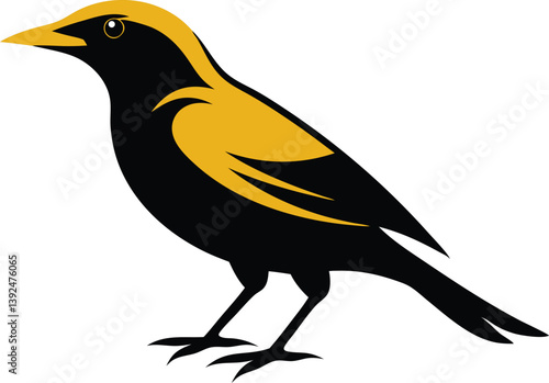 Beautiful Golden Oriole bird sitting forward on the branch silhouette black color vector illustration 
