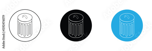 Trash can icon in black and white in round circle, Trash garbage can, bin waste vector, Suitable for Web Sites, Books, Cards, Apps . Vector Illustration .EPS 10 . 