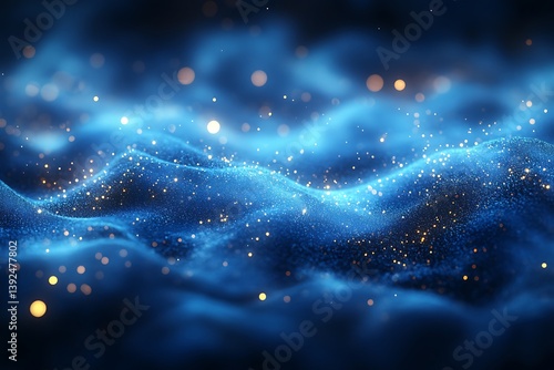 Sparkling Blue Waves Abstract Digital Art.