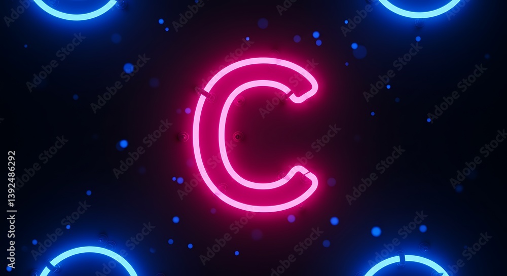 Fototapeta premium Neon Glow: A Vibrant 'C' in Digital Light AI Generated