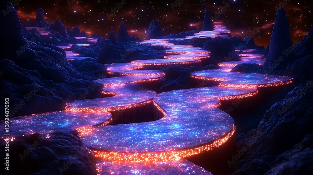 The winding glowing pathway through an imagined celestial landscape