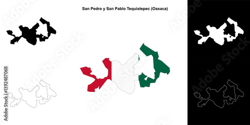 San Pedro y San Pablo Tequixtepec municipality (Oaxaca) outline map set