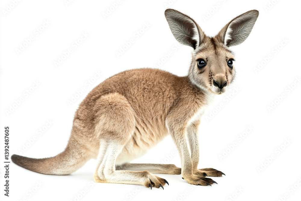 a kangaroo standing on its hind legs with a white background