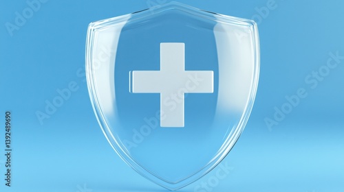 Transparent health shield symbolizing protection and safety in healthcare with blue background