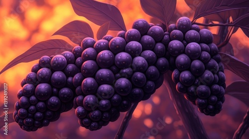 Wallpaper Mural Cluster of vibrant purple berries against a warm sunset backdrop Torontodigital.ca