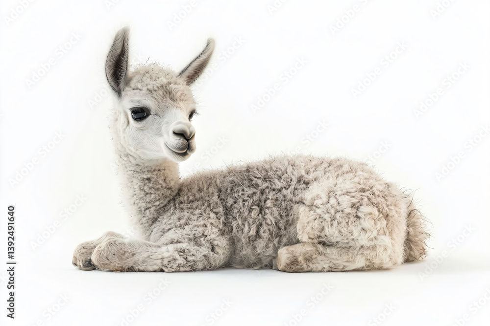 Obraz premium a baby llama laying down on a white surface