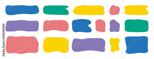 Hand drawn doodle organic colorful rectangle frame set. Abstract liquid shapes. freehand flat blobs. Irregular empty text box.