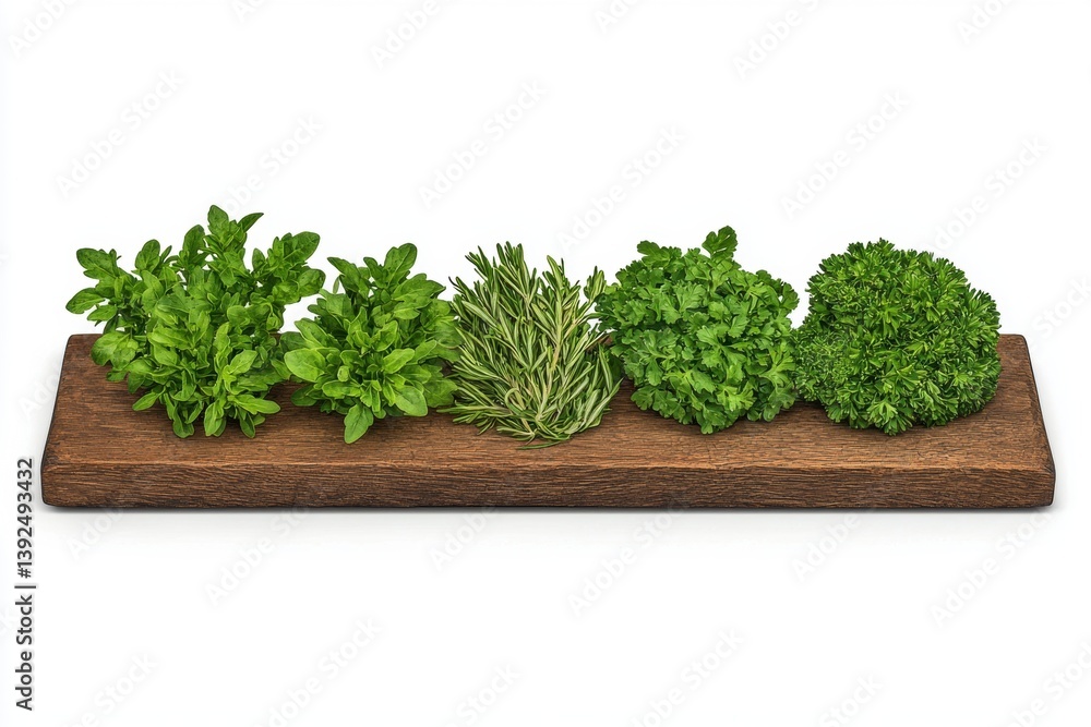 Fresh herbs displayed on a wooden board, showcasing vibrant greens and different textures, perfect for culinary use. Fresh herbs displayed on a wooden board, showcasing vibrant greens and different textures, perfect for culinary use.
