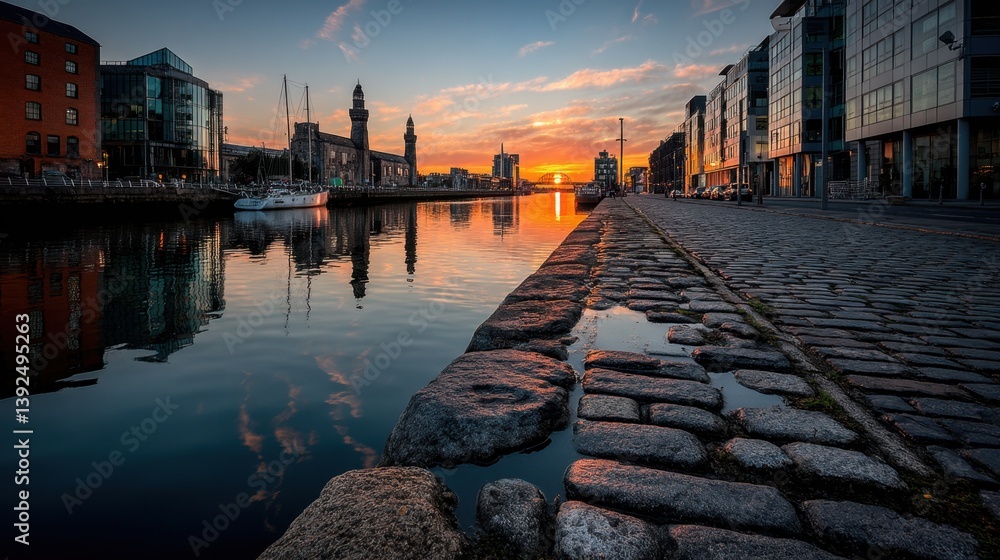 Fototapeta premium Sunset Quay: Urban Serenity