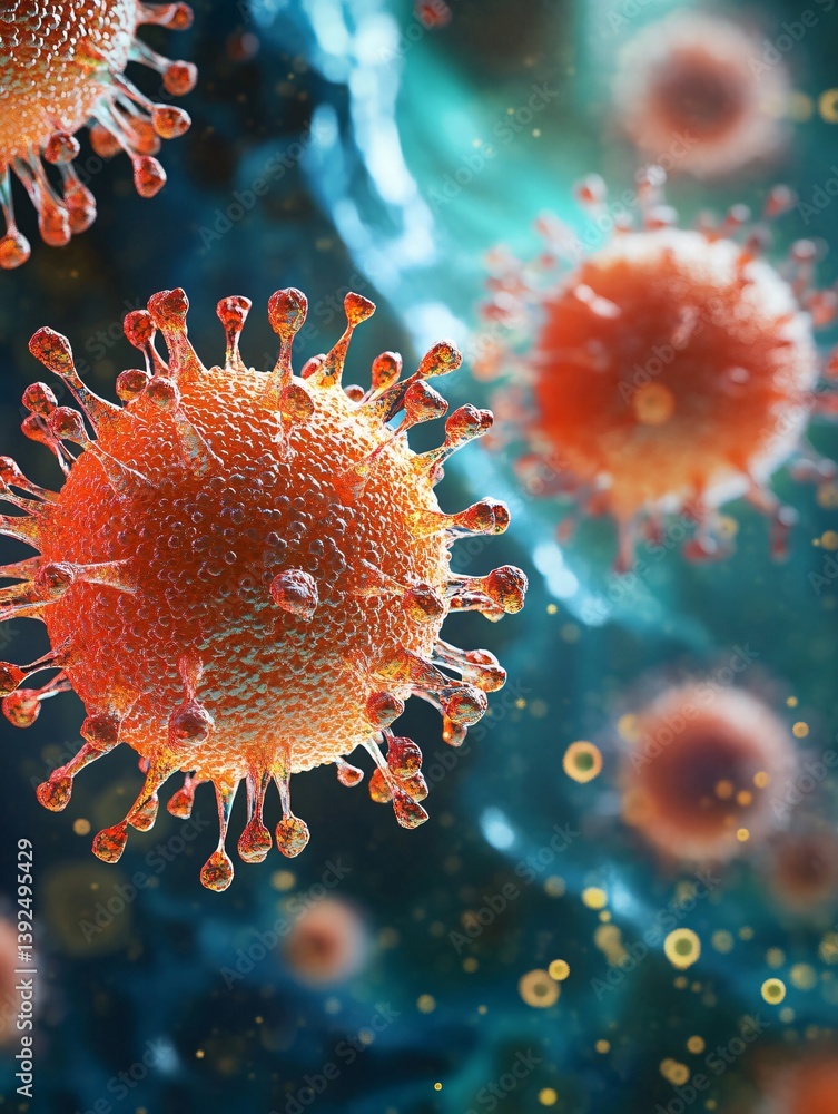 Fototapeta premium Microscopic View of a Virus: Depicting Viral Structure and Infection Process