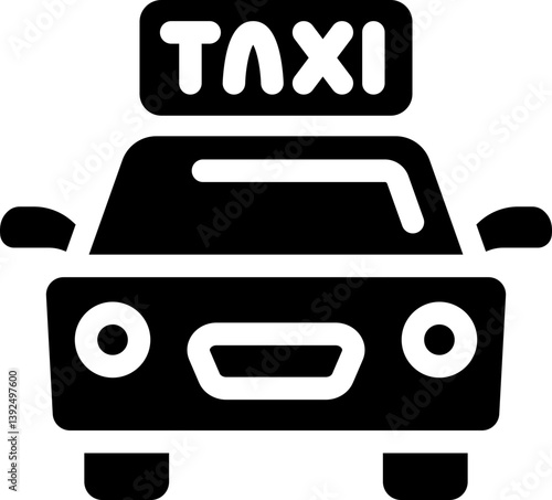 Taxi icon with car and sign for transportation. Silhouette icon.