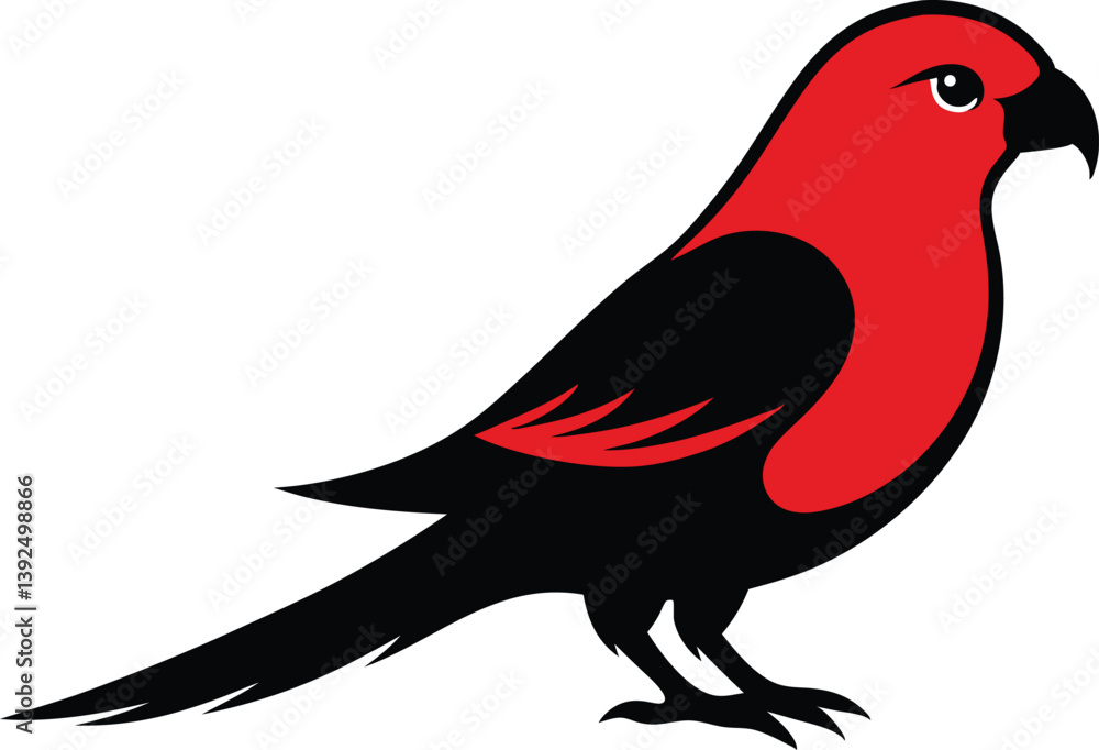 Obraz premium Beautiful bird crimson rosella bird silhouette black vector illustration