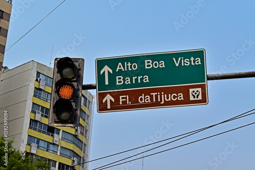 Obraz na płótnie Traffic sign indicating nearby neighborhoods in Tijuca, Rio de Janeiro, Brazil w salonie
