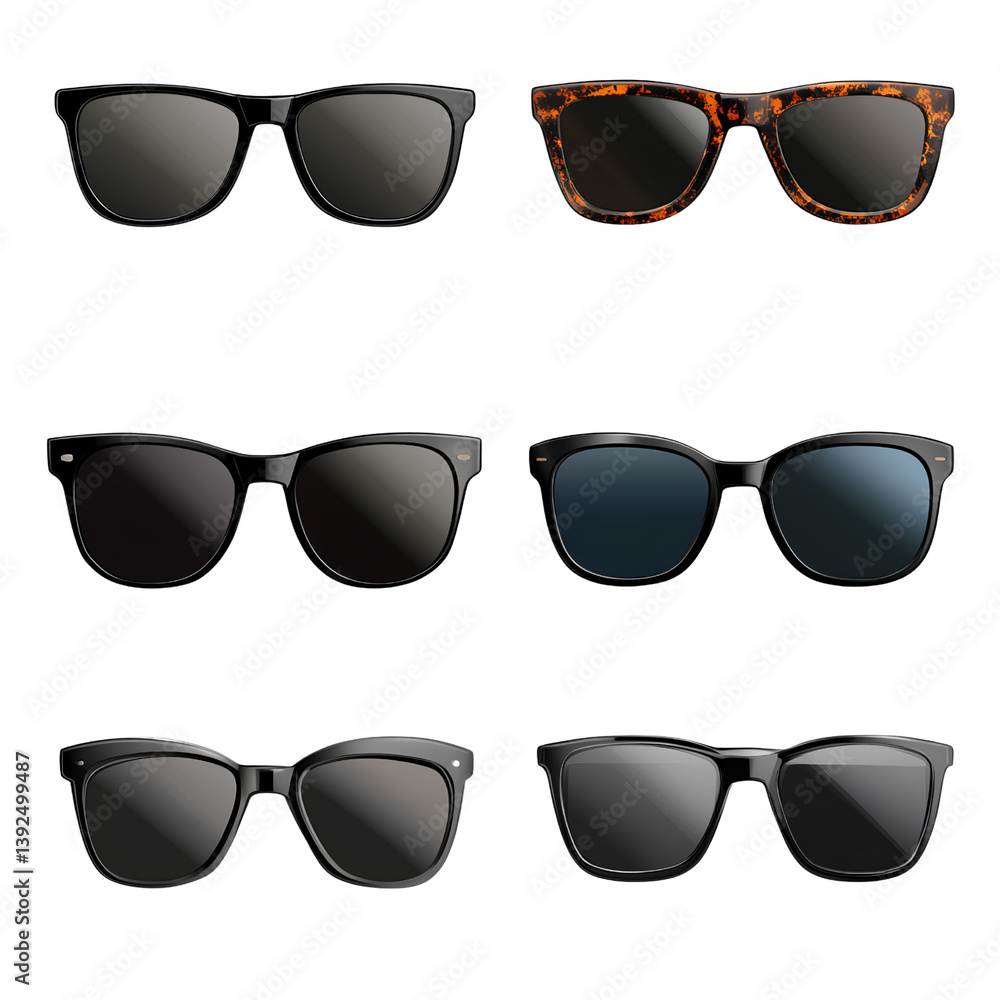 Black sunglasses collection isolated on transparent background Black sunglasses collection isolated on transparent background