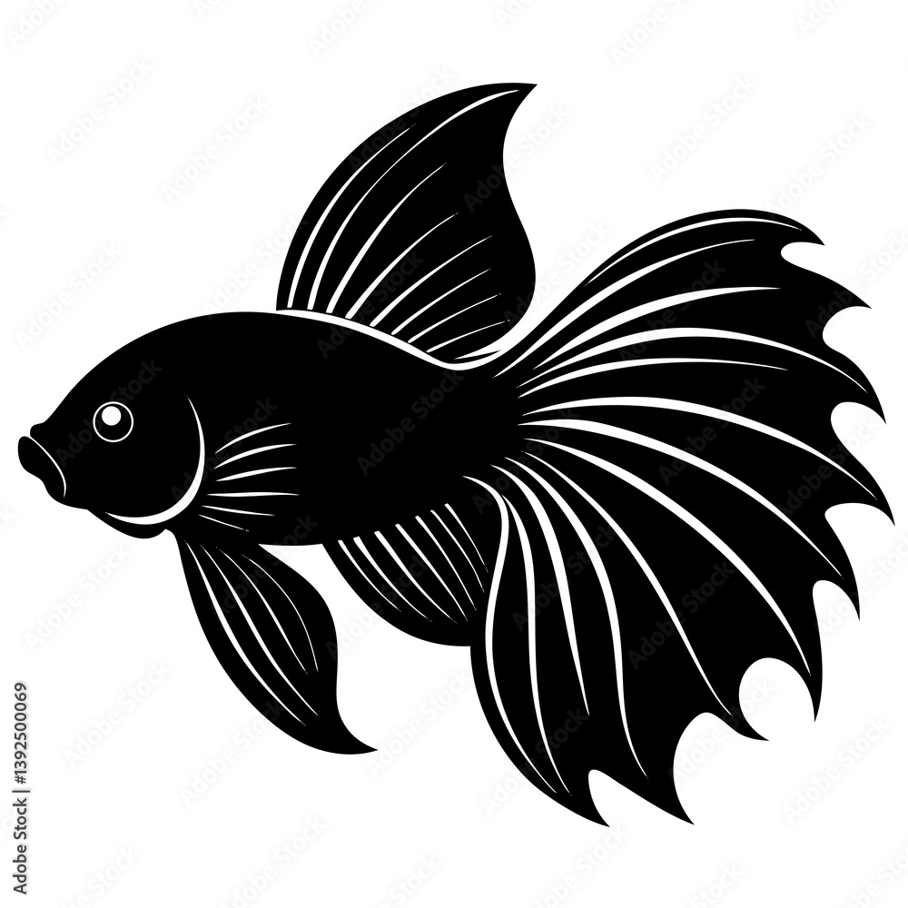 Betta Fish Silhouette Vector Black and White Drawing Illustration Betta Fish Silhouette Vector Black and White Drawing Illustration