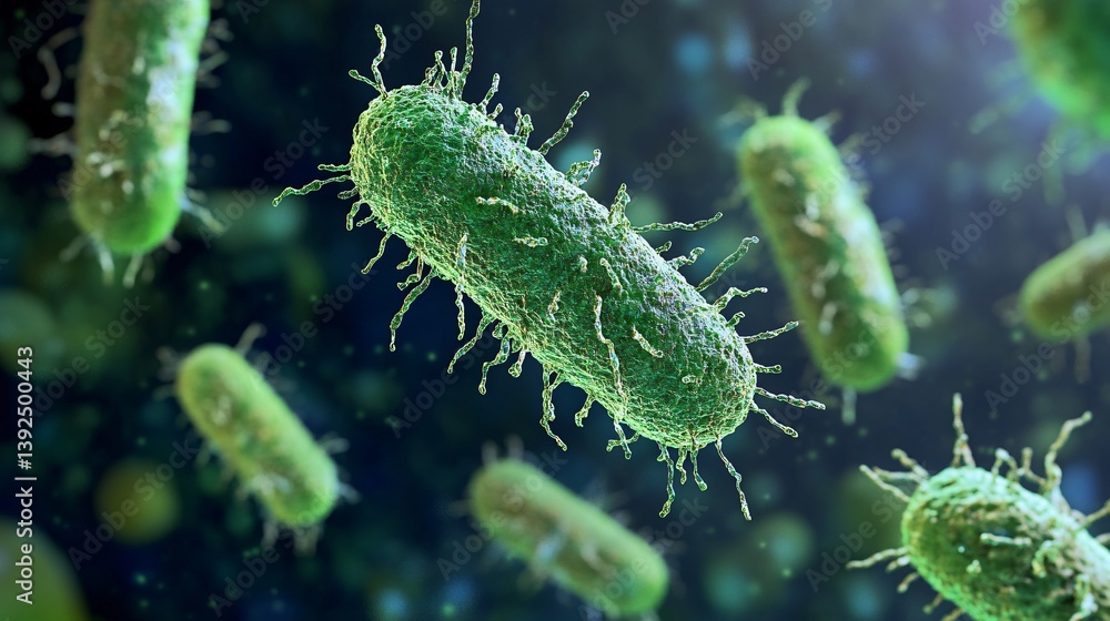 Naklejka premium Bacterial Infection: Microscopic View of Harmful Bacteria and Viruses, Science and Medicine Concept for Health and Disease Research