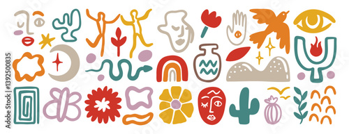 matisse organic contemporary art elements set, bohemian artistic abstract hand drawn minimal boho style