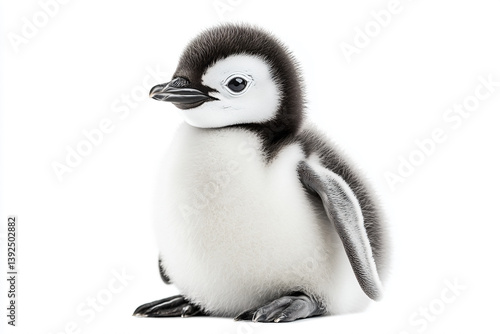 a penguin is standing on a white surface